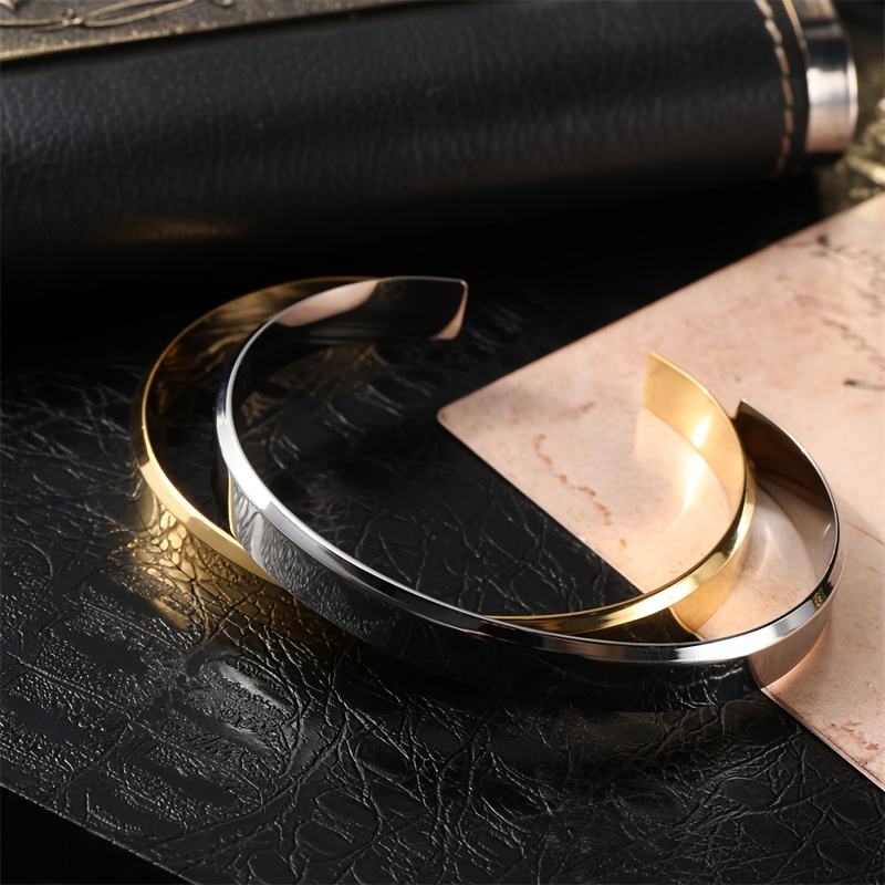 Men's Light Luxury Bevel-Cut Open Bangle Bracelet, Stylish